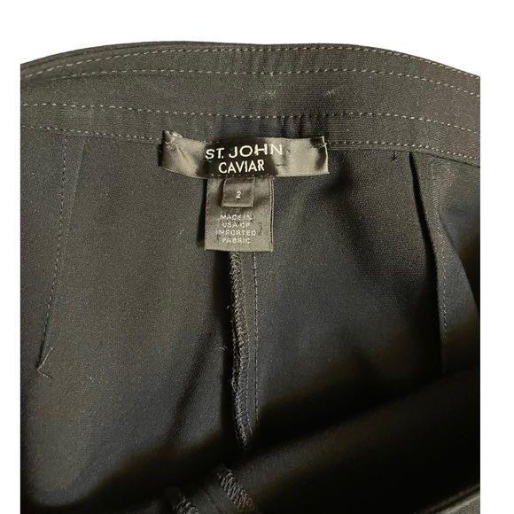 ST. JOHN Caviar Ponte Pants Black Zipper Pintuck Side Slit Trousers Size 2 EUC - Picture 5 of 9